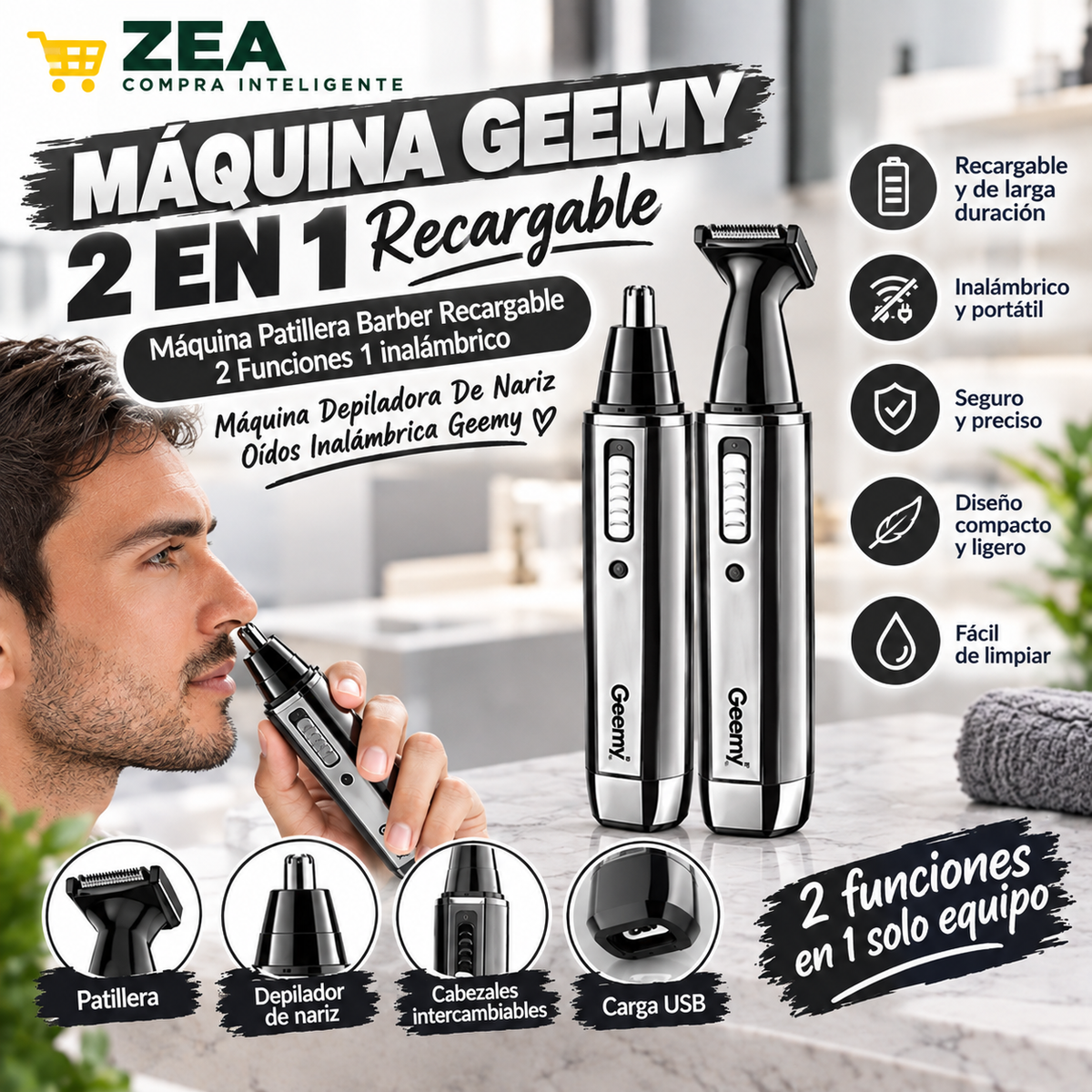 💈Afeitadora Patillera Geemy 2 en 1 Recargable GM-3130 Inalámbrica