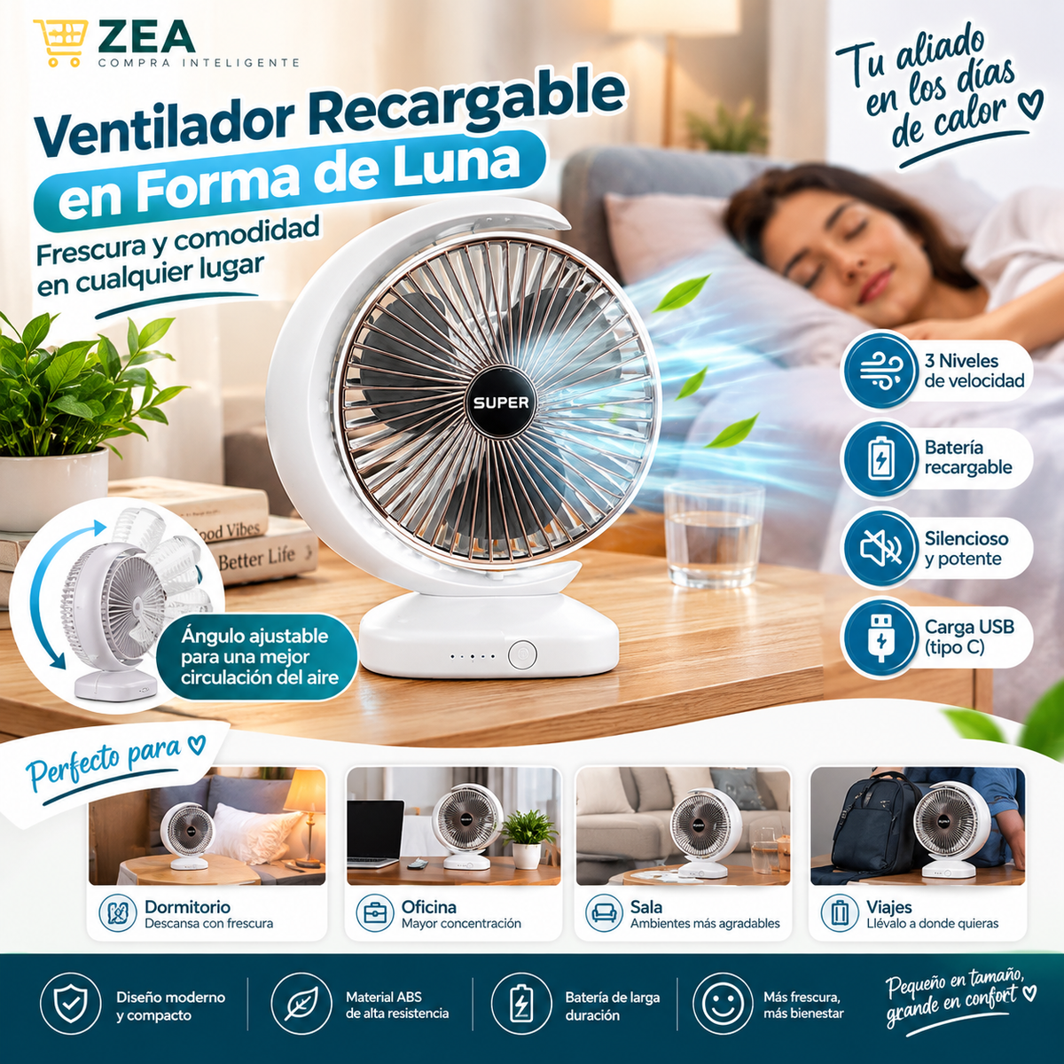 Ventilador Recargable En Forma De Luna
